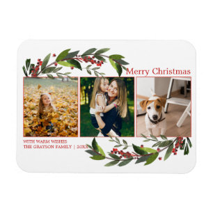 Kerstfoto-collage watercolor bloemen magneet