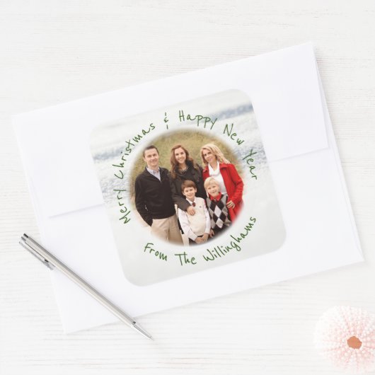 kerstfoto Envelopzegel Aangepaste groet Vierkante Sticker (Envelop)