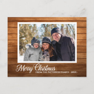 kerstfoto Familienaam Rustisch Hood Style Briefkaart