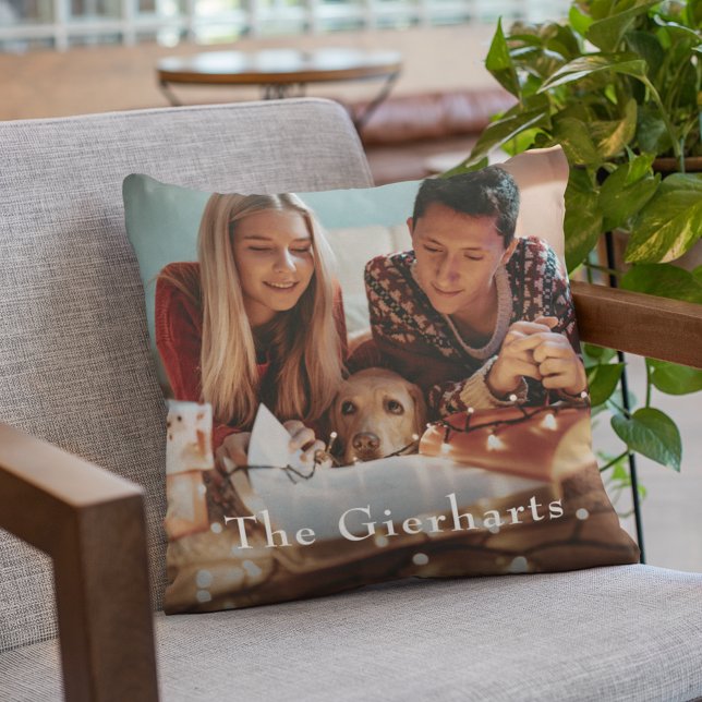 Kerstfoto Gepersonaliseerde vakantie Kussen (Christmas Photo with Pet Throw Pillow)