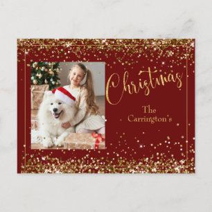 Kerstfoto Gold Glitter Script Holiday Briefkaart