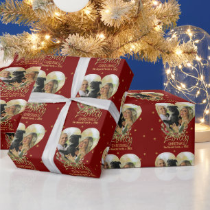 Kerstfoto Gold Glitter Star Lovely Red Cadeaupapier