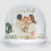 Kerstfoto Gouden vreugdevolle tekst Sneeuwbol (Voorkant)