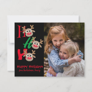 Kerstfoto Ho Ho Ho Cartoon Rendier Zwart Feestdagenkaart