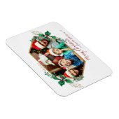 Kerstfoto Holly Berry Gold Glitter Script Magneet (Rechterzijde)
