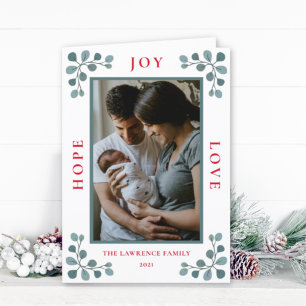 Kerstfoto Hoop Joy Love Eucalyptus Botanical Feestdagen Kaart