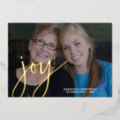 Kerstfoto horizontaal script Gold JOY in Folie Feestdagenkaart (Voorkant)