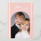 Kerstfoto Jesus Blush Folie Kaart (Voorkant)