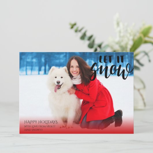 Kerstfoto laat het Sneeuwpenseelscript Feestdagenkaart (Staand voorkant)