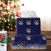 Kerstfoto marineblauw zilver confetti cadeaupapier