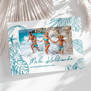 Kerstfoto Mele Kalikimaka Teal Feestdagenkaart