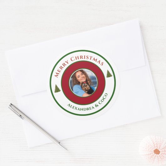  kerstfoto Merry Personaliseren Ronde Sticker (Envelop)