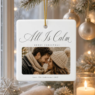 Kerstfoto met 'All Is Calm' voor Persoonlijk Koppe Keramisch Ornament