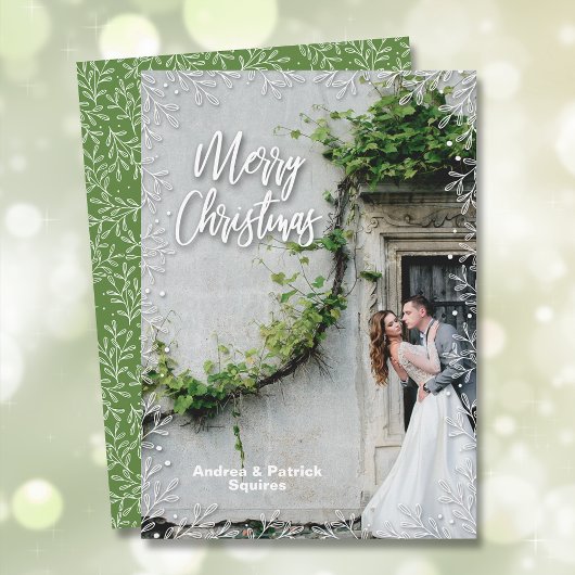 Kerstfoto met Botanische rand Feestdagenkaart