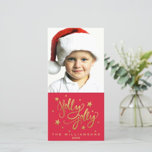 Kerstfoto met een kerstgroet in het rood en goud | feestdagenkaart (Staand voorkant)