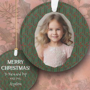 Kerstfoto met een kerststok voor grootouders ornament