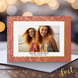 Kerstfoto met getextureerde gouden rand folie feestdagenkaart