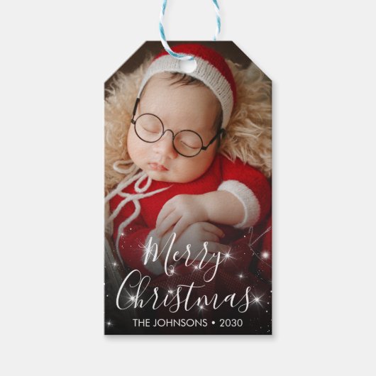 Kerstfoto met glans cadeaulabel (Voorkant)