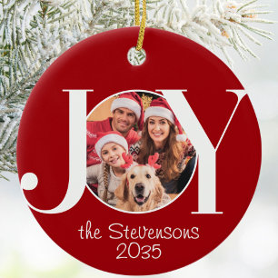 Kerstfoto met Joy Rode Kerstmis Keramisch Ornament