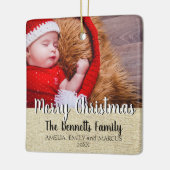 Kerstfoto met landelijke schrift keramisch ornament (Links)