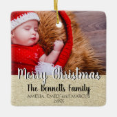 Kerstfoto met landelijke schrift keramisch ornament (Voorkant)