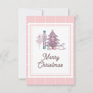 Kerstfoto met Notenkraker roze bedankkaart
