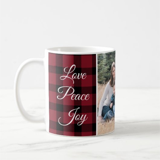 Kerstfoto met rode en zwarte buffels koffiemok (Links)