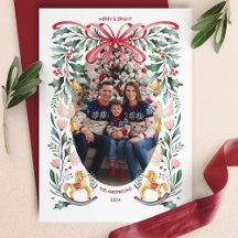 Kerstfoto met rode strik en bloemen