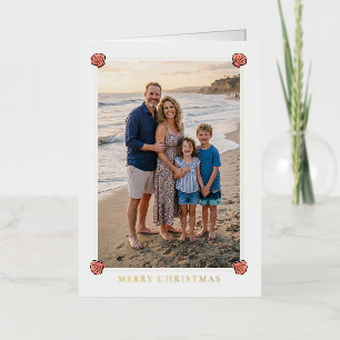 Kerstfoto met schelpen en stranddecoratie folie feestdagenkaart