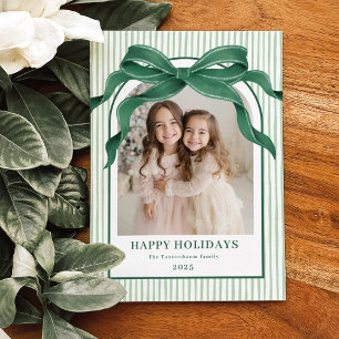 Kerstfoto met vintage groene strik feestdagenkaart