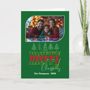 Kerstfoto met vrolijke, met de hand getekende huls feestdagen kaart