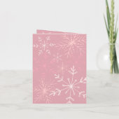 Kerstfoto naam Pink Snowflake Elegant Script Feestdagen Kaart (Achterkant)