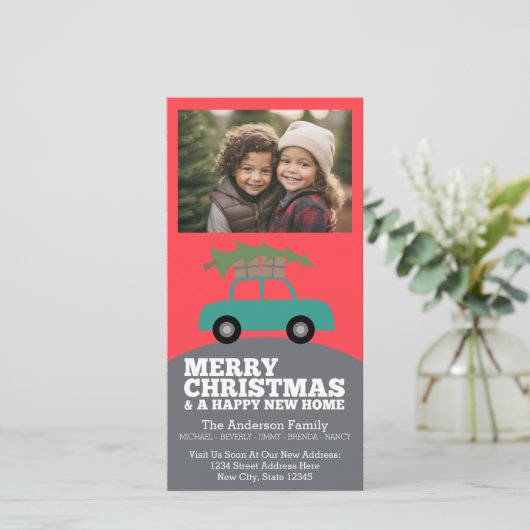 Kerstfoto - Nieuw huisadres verhuizen Feestdagenkaart (Staand voorkant)
