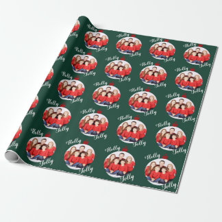 Kerstfoto Ornament + Tekst groen Cadeaupapier