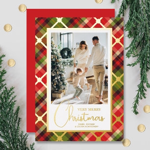 Kerstfoto Plaid Goud Folie Feestdagenkaart