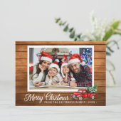 Kerstfoto Red Truck Rustic Wood 2 Sided Kaart (Staand voorkant)
