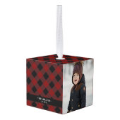 Kerstfoto rood op de rand kubus ornament (Achter hoekig)