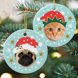 Kerstfoto Schattige Santa Elf Funny Blue Keramisch Ornament