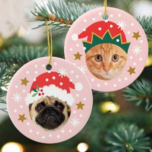 Kerstfoto Schattige Santa Elf Funny Pink Keramisch Ornament