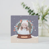 Kerstfoto Sneeuw Wereldbol Feestdagenkaart (Staand voorkant)
