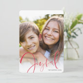 KERSTFOTO stijlvol script rood vrolijk Feestdagenkaart (Staand voorkant)