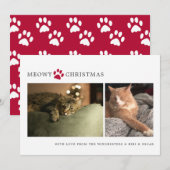 Kerstfoto Vakantiekaart met 'Meowy Christmas' Feestdagenkaart (Voorkant / Achterkant)