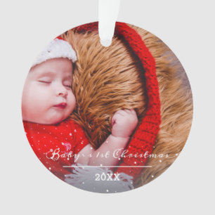 kerstfoto van baby voor het eerste kerstscript ornament