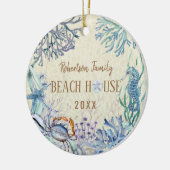 kerstfoto van Beach House Coastal Keramisch Ornament (Links)