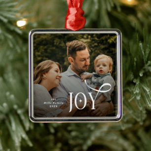 Kerstfoto van het gezin Joy Metalen Ornament