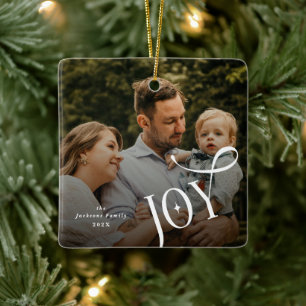 Kerstfoto van het Joy-gezin Keramisch Ornament