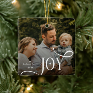 Kerstfoto van het Joy-gezin Keramisch Ornament
