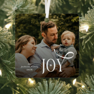 Kerstfoto van het Joy-gezin Metalen Ornament