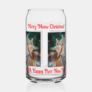 Kerstfoto van kat met tekst aanpassen blikvorm glas