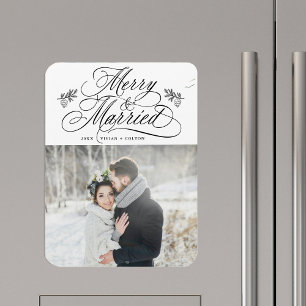 Kerstfoto van pasgehuwden Merry & Married Magneet